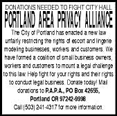 DONATIONS NEEDED TO FIGHT CITY HALL PORTLAND  AREA PRIVACY ALLIANCE